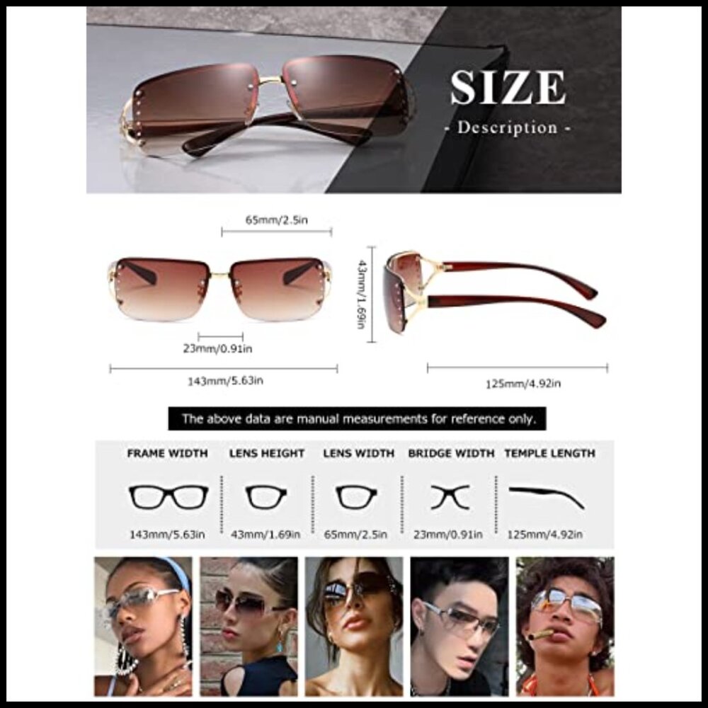Retro Rectangle Sunglasses Rimless Frame Vintage … - image 5